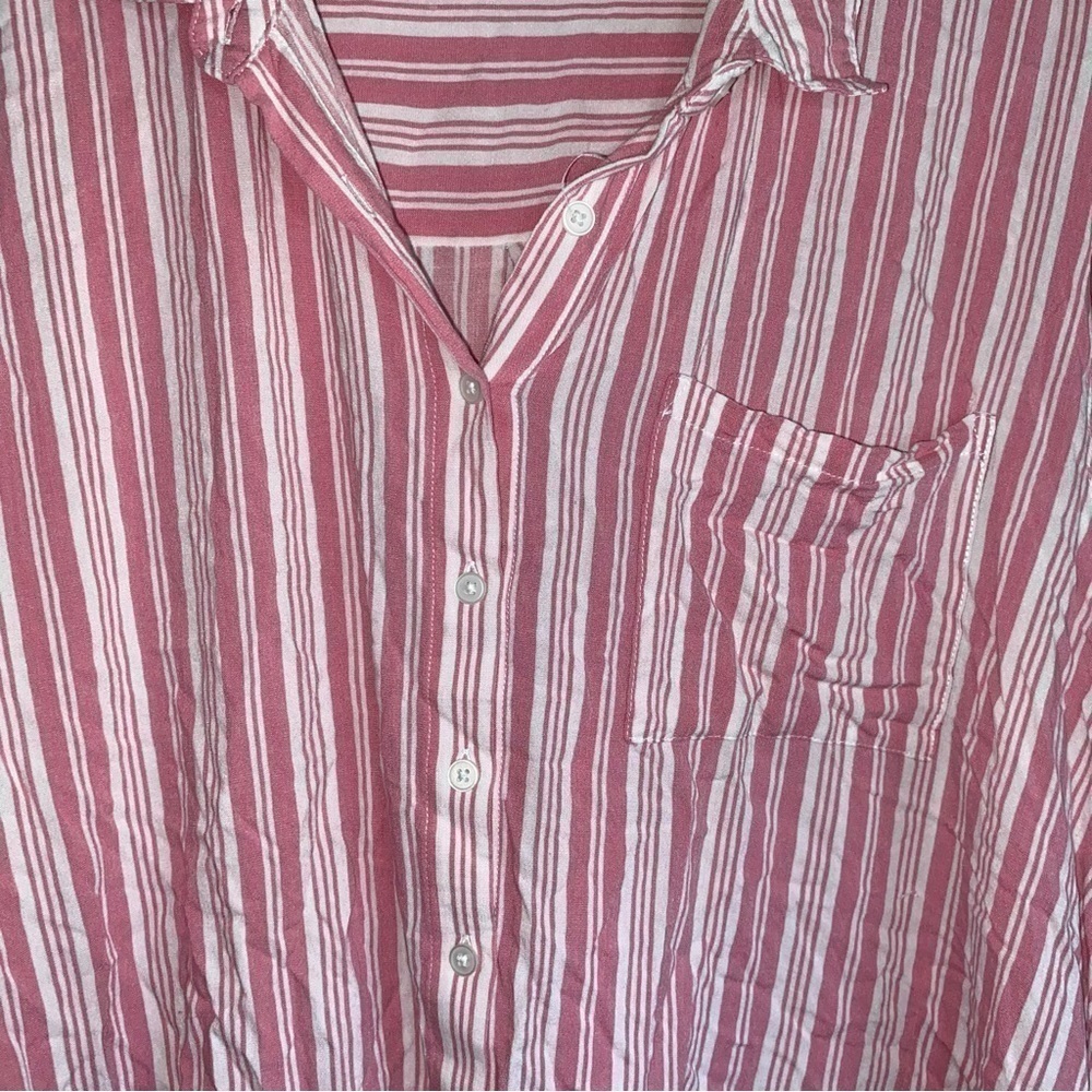 Torrid Pink White Striped Button Down Shirt 2X Rayon Slub Drop Shoulder Casual - Picture 6 of 7